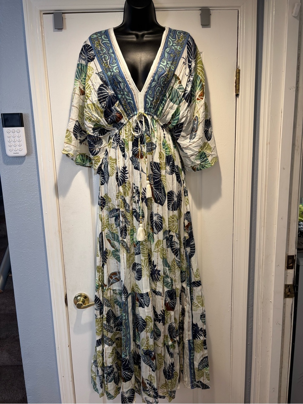 Boho Miami NEW Leaf Print Maxi Dress Vacation Resort OS
